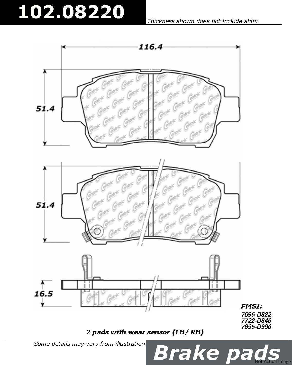 C-Tek Semi-Metallic Brake Pads with Shims  top view frsport 102.08220