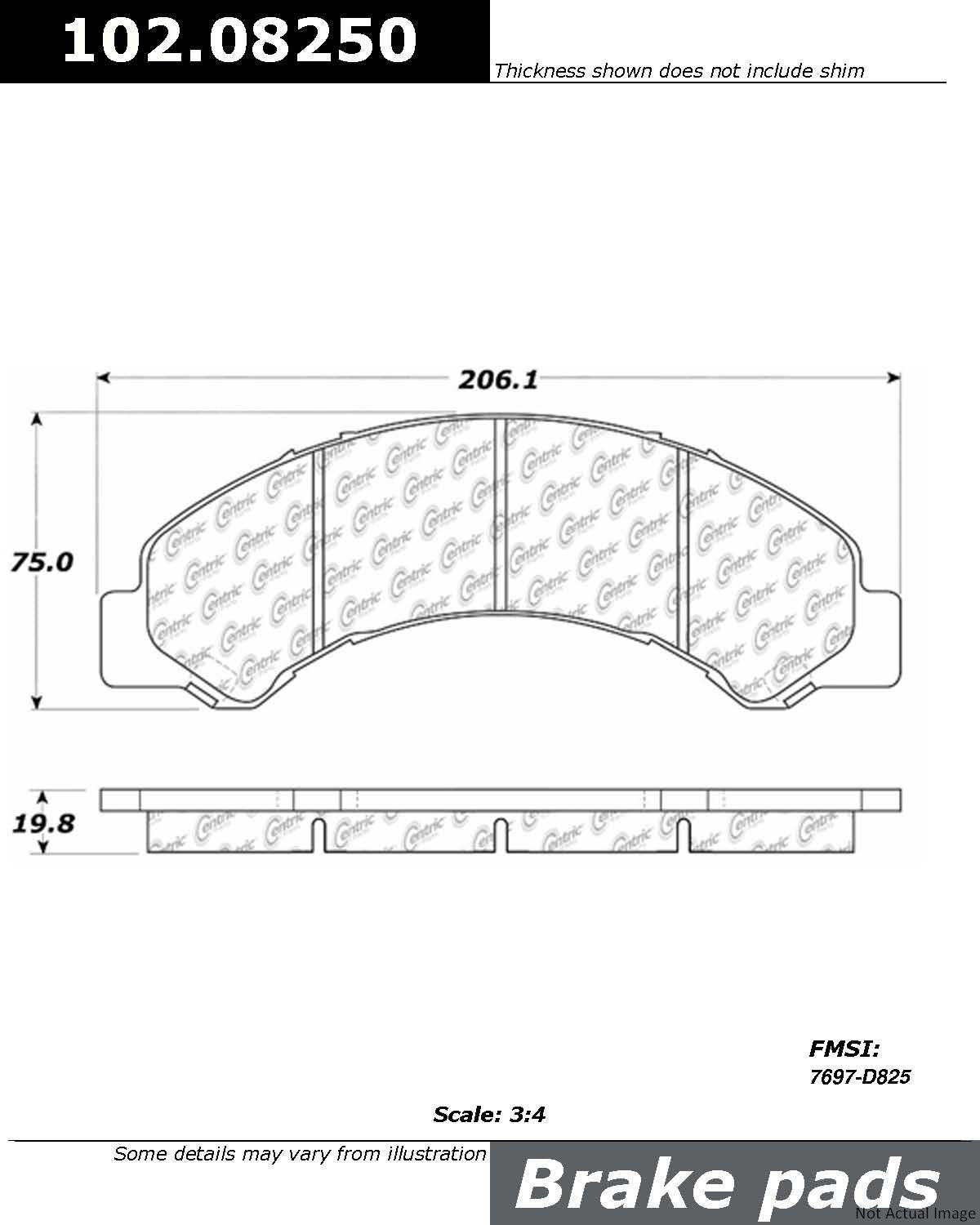 C-Tek Semi-Metallic Brake Pads with Shims  top view frsport 102.08250