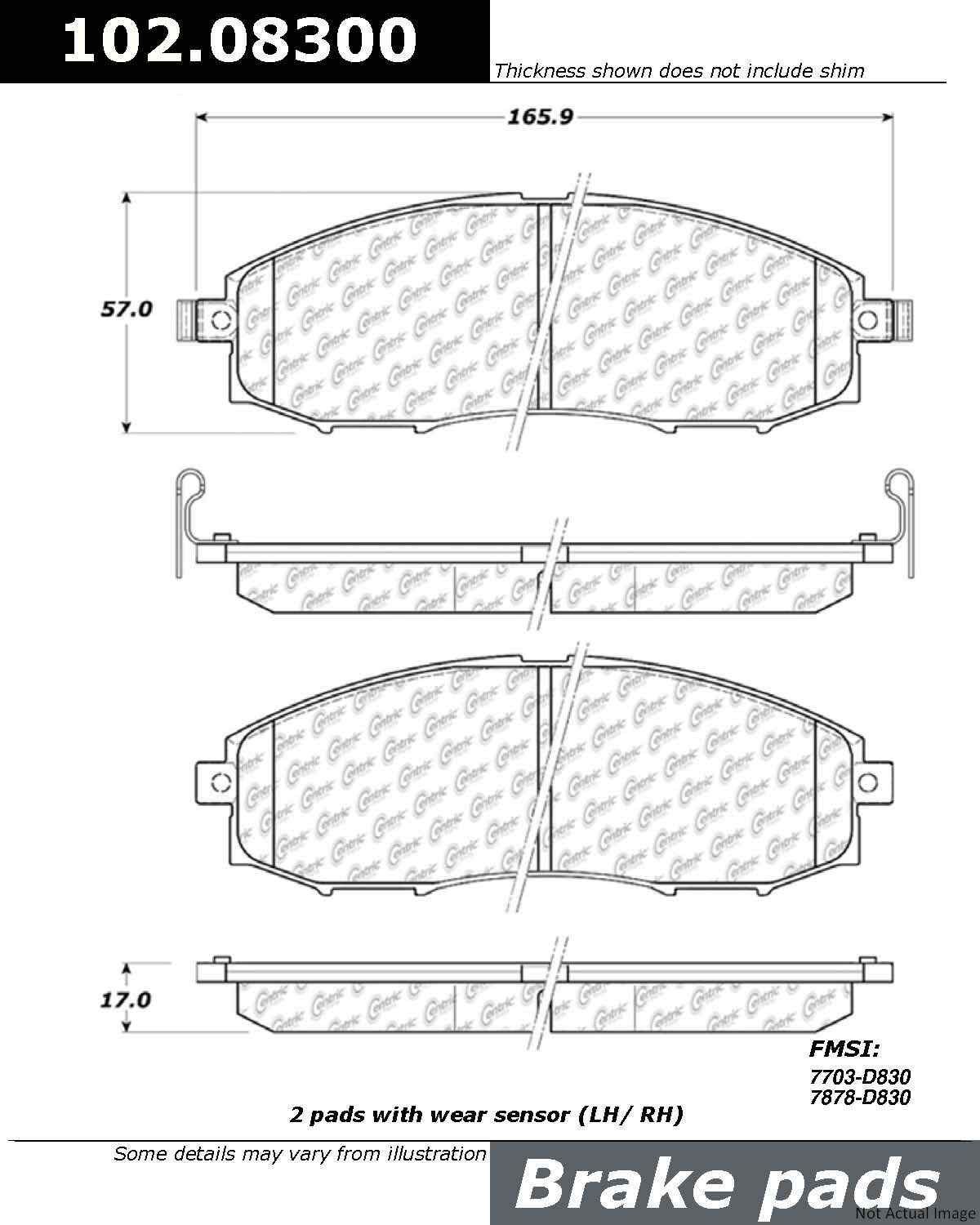 C-Tek Semi-Metallic Brake Pads with Shims  top view frsport 102.08300