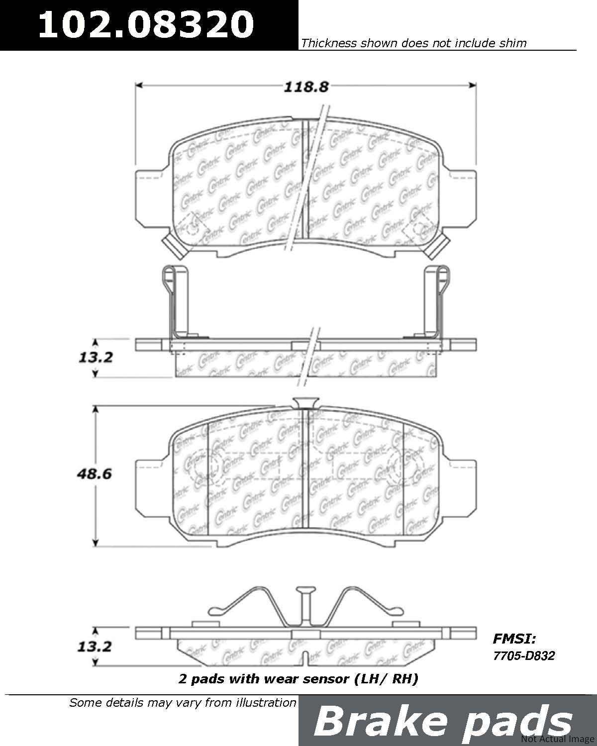 C-Tek Semi-Metallic Brake Pads with Shims  top view frsport 102.08320