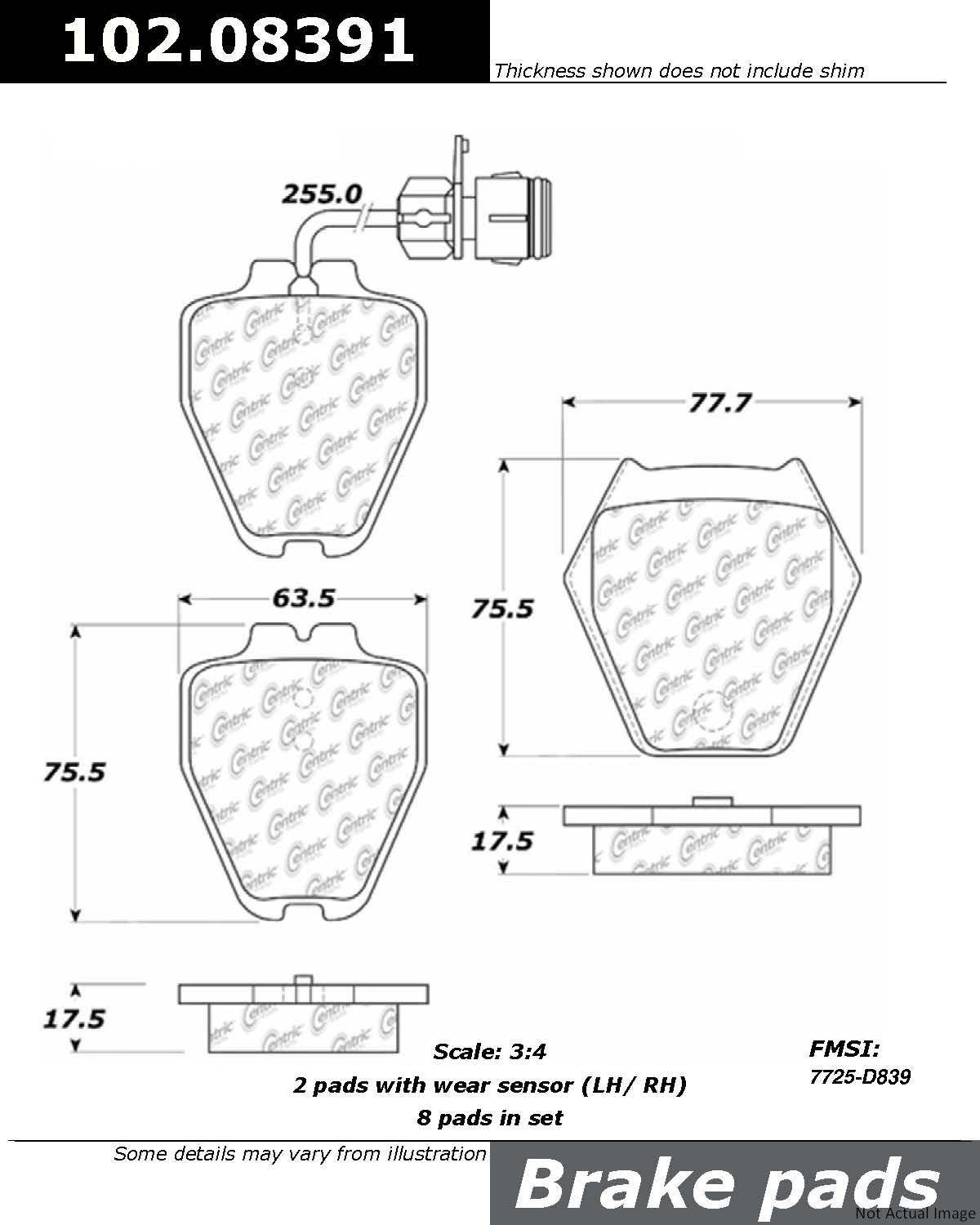 C-Tek Semi-Metallic Brake Pads with Shims  top view frsport 102.08391