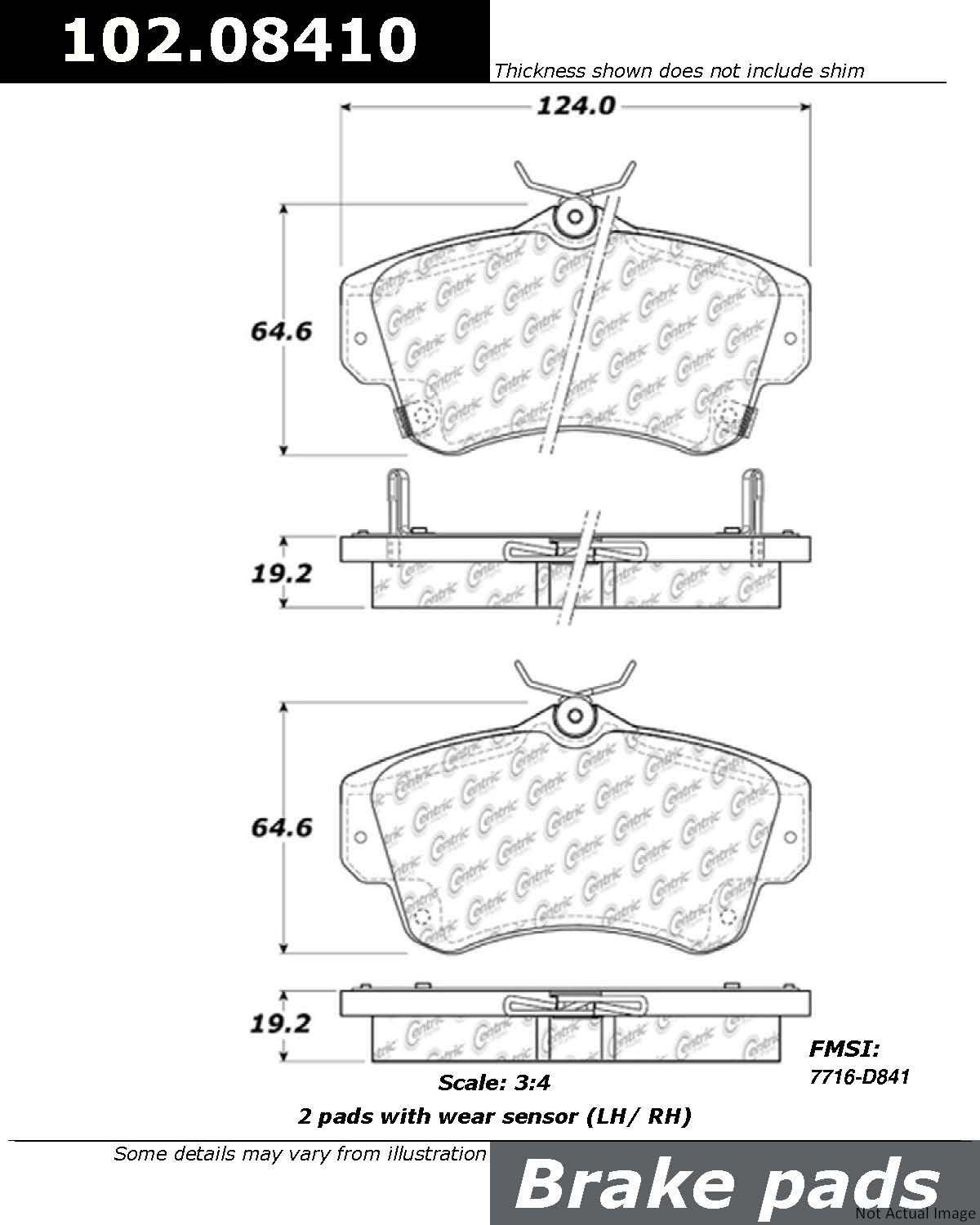 C-Tek Semi-Metallic Brake Pads with Shims  top view frsport 102.08410