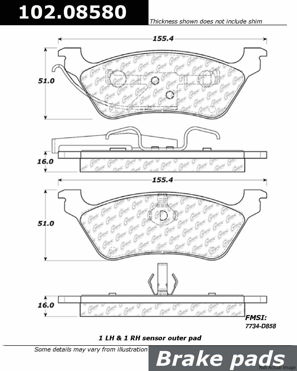 C-Tek Semi-Metallic Brake Pads with Shims  top view frsport 102.08580