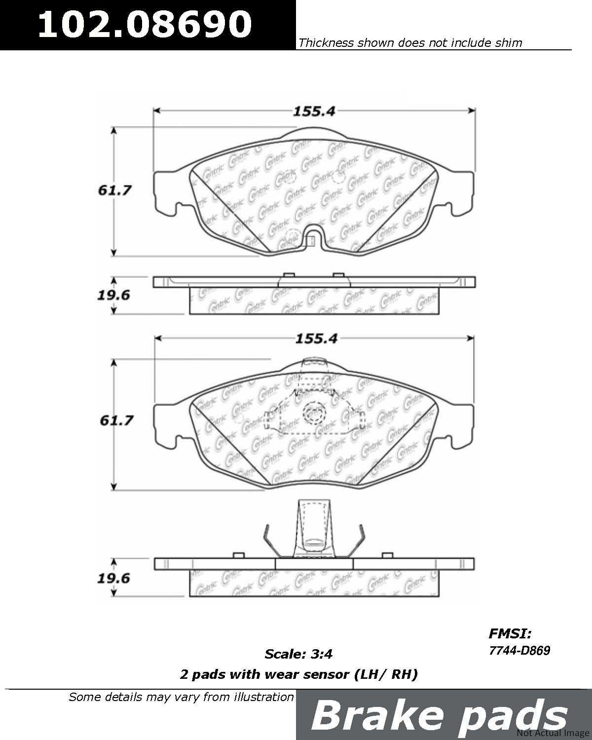 C-Tek Semi-Metallic Brake Pads with Shims  top view frsport 102.08690