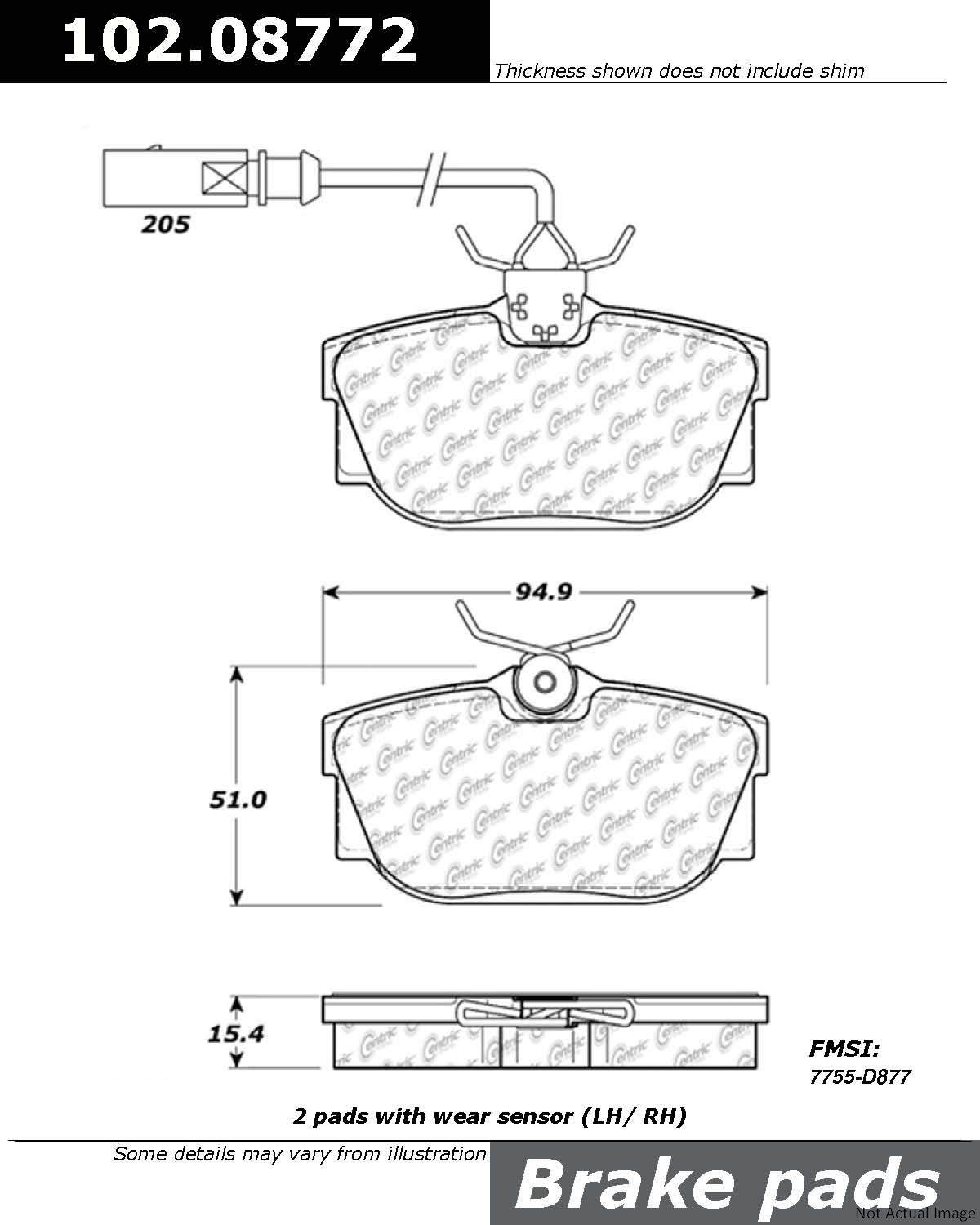 C-Tek Semi-Metallic Brake Pads with Shims  top view frsport 102.08772