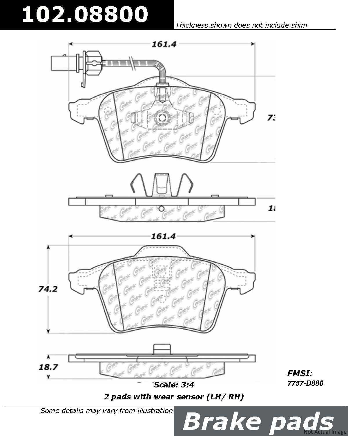 C-Tek Semi-Metallic Brake Pads with Shims  top view frsport 102.08800