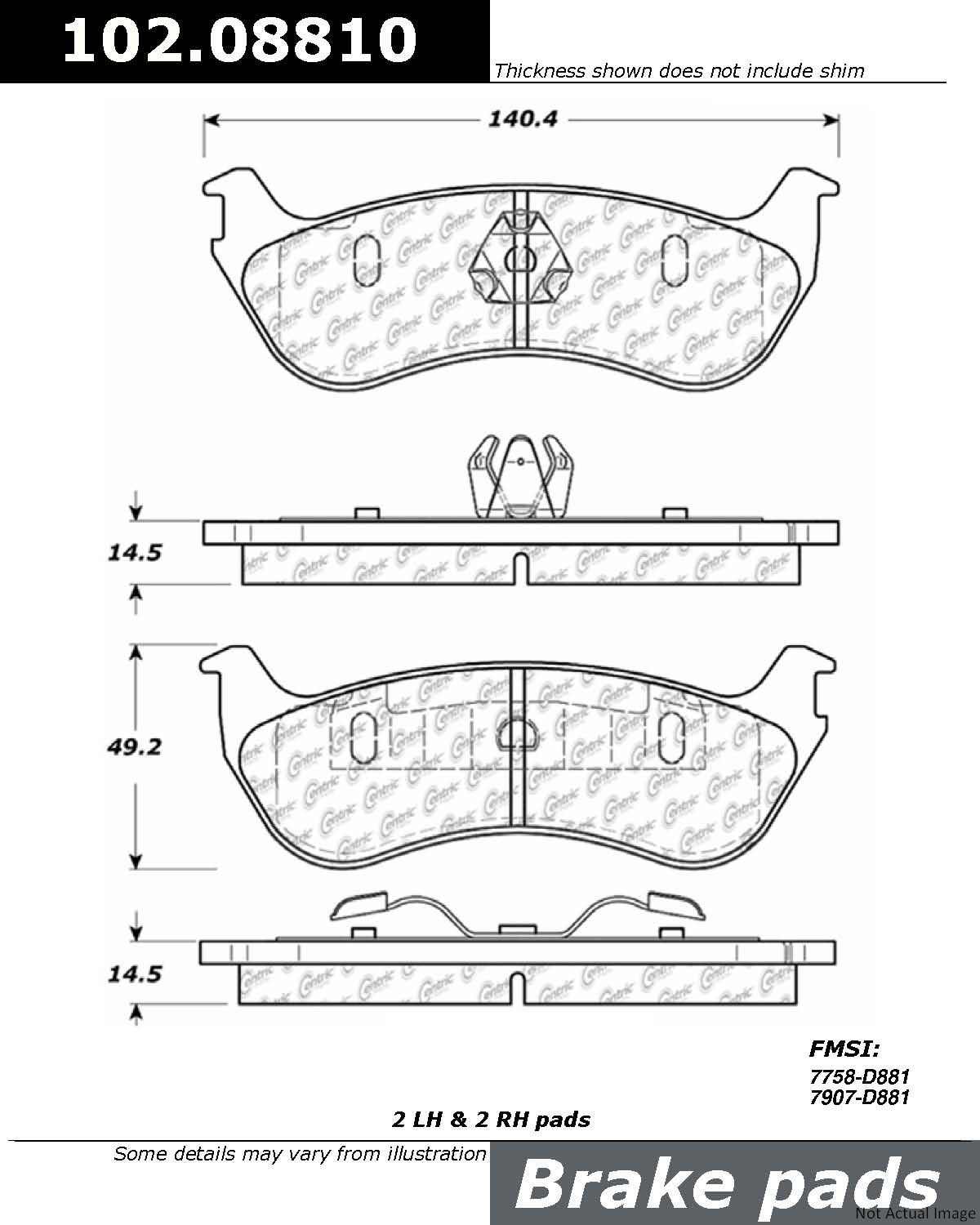 C-Tek Semi-Metallic Brake Pads with Shims  top view frsport 102.08810