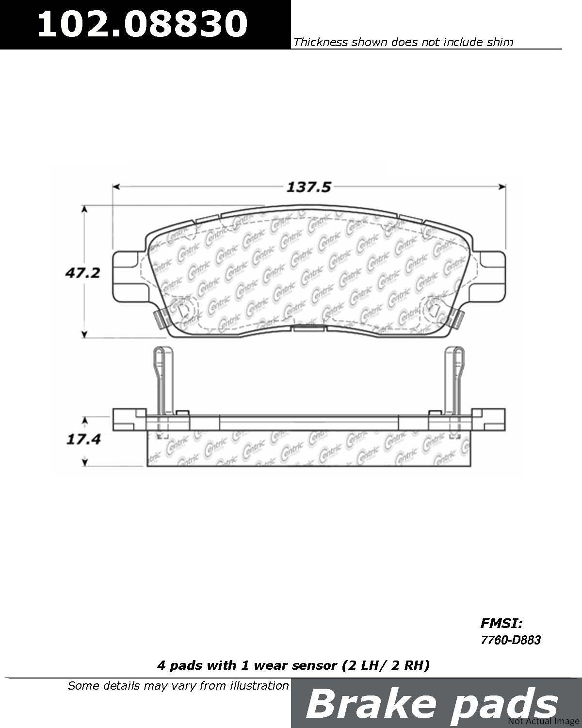 C-Tek Semi-Metallic Brake Pads with Shims  top view frsport 102.08830