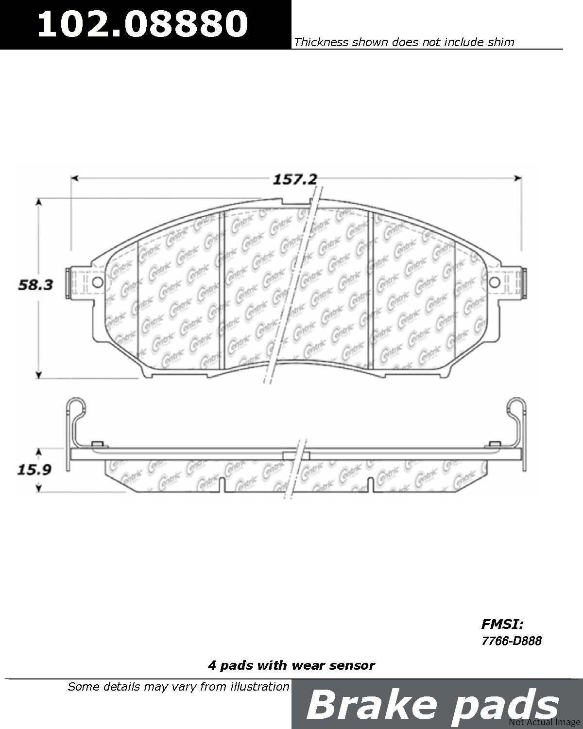 C-Tek Semi-Metallic Brake Pads with Shims  top view frsport 102.08880