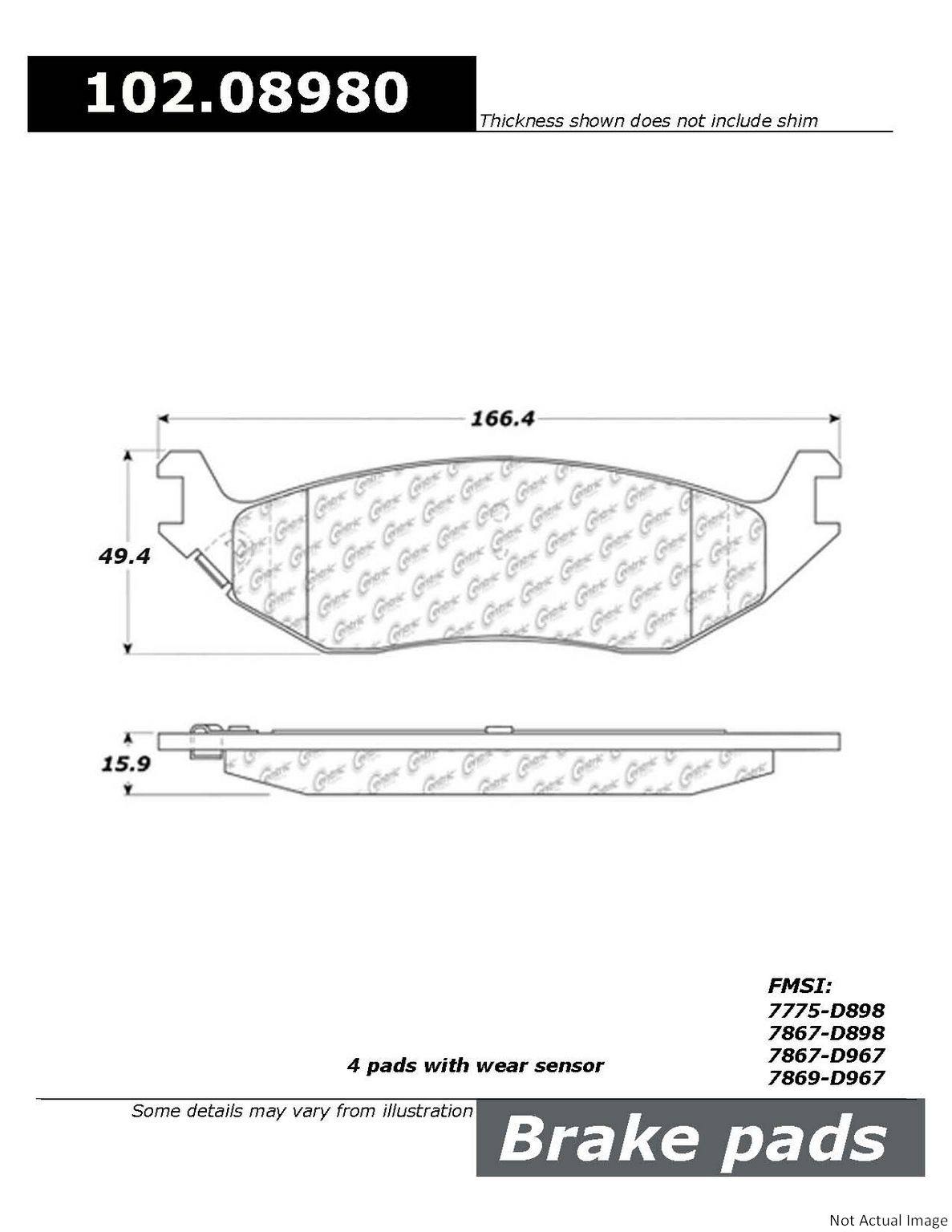 C-Tek Semi-Metallic Brake Pads with Shims  top view frsport 102.08980