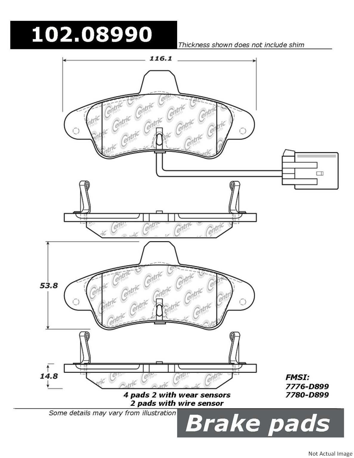 C-Tek Semi-Metallic Brake Pads with Shims  top view frsport 102.08990