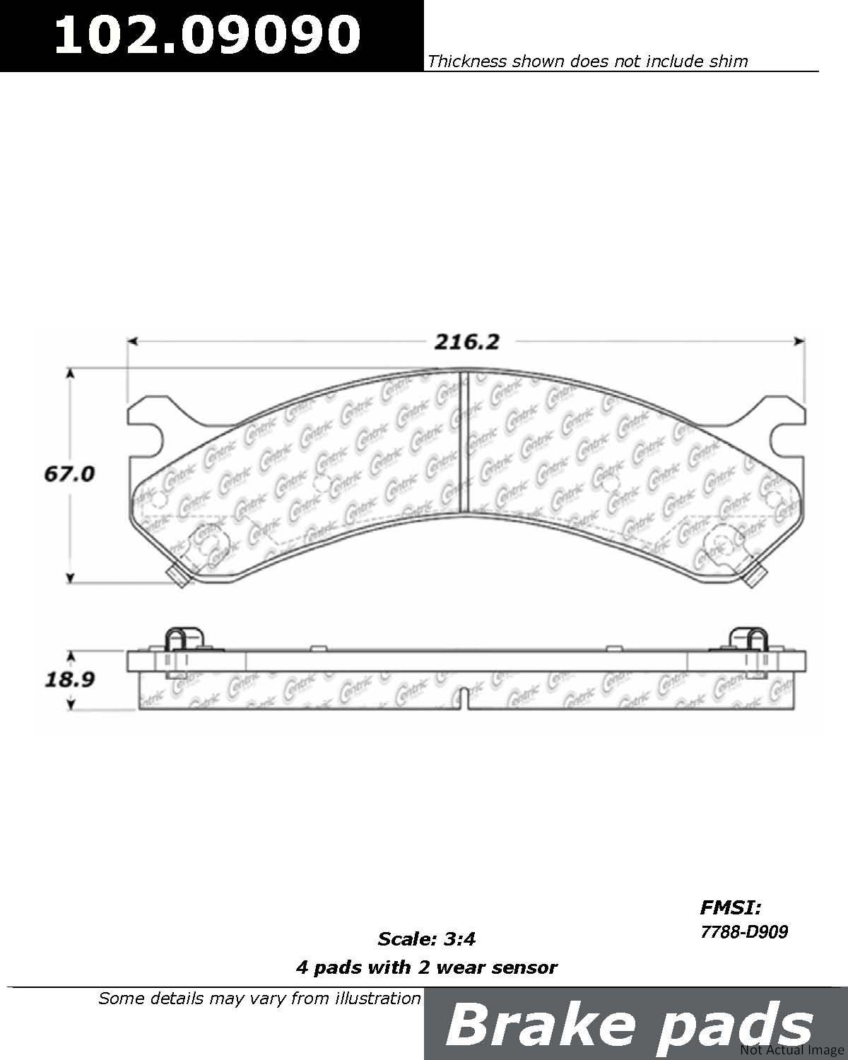 C-Tek Semi-Metallic Brake Pads with Shims  top view frsport 102.09090