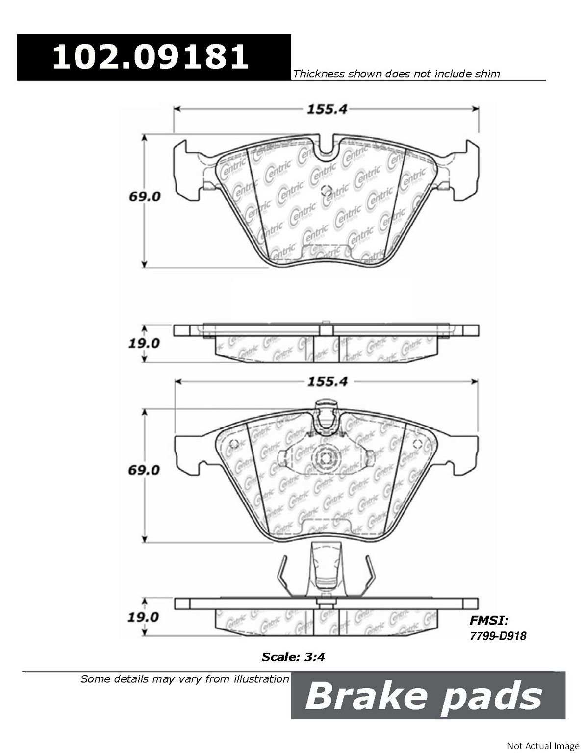 C-Tek Semi-Metallic Brake Pads with Shims  top view frsport 102.09181