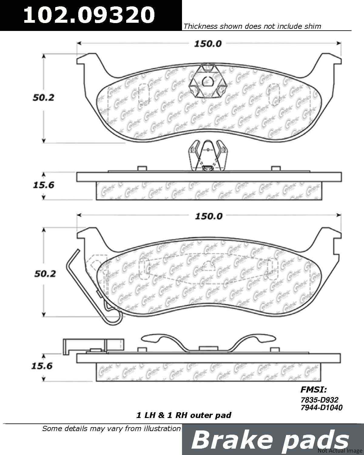 C-Tek Semi-Metallic Brake Pads with Shims  top view frsport 102.09320