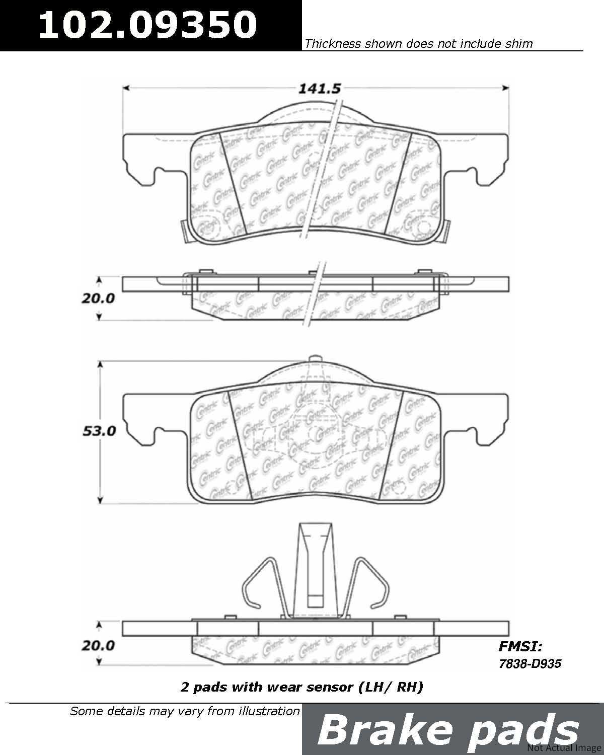 C-Tek Semi-Metallic Brake Pads with Shims  top view frsport 102.09350