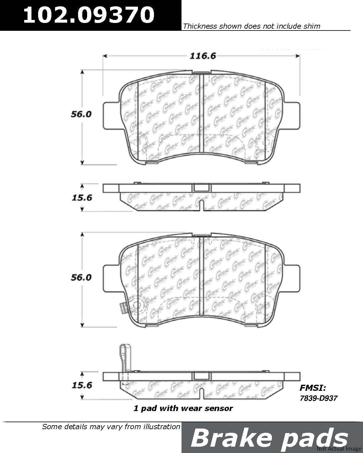 C-Tek Semi-Metallic Brake Pads with Shims  top view frsport 102.09370