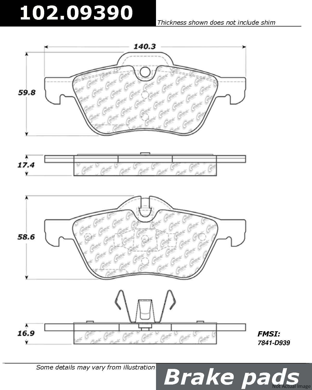 C-Tek Semi-Metallic Brake Pads with Shims  top view frsport 102.09390