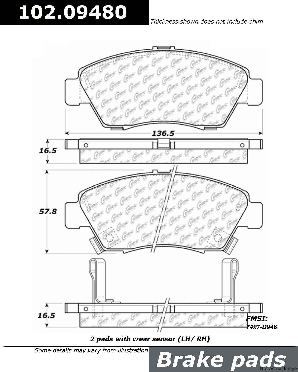 C-Tek Semi-Metallic Brake Pads with Shims  top view frsport 102.09480