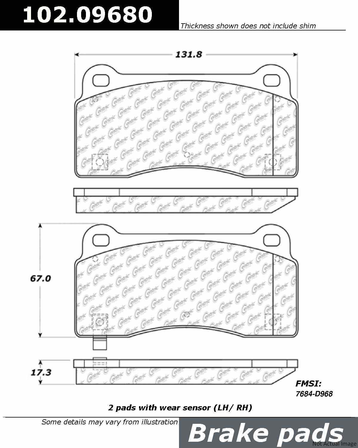 C-Tek Semi-Metallic Brake Pads with Shims  top view frsport 102.09680