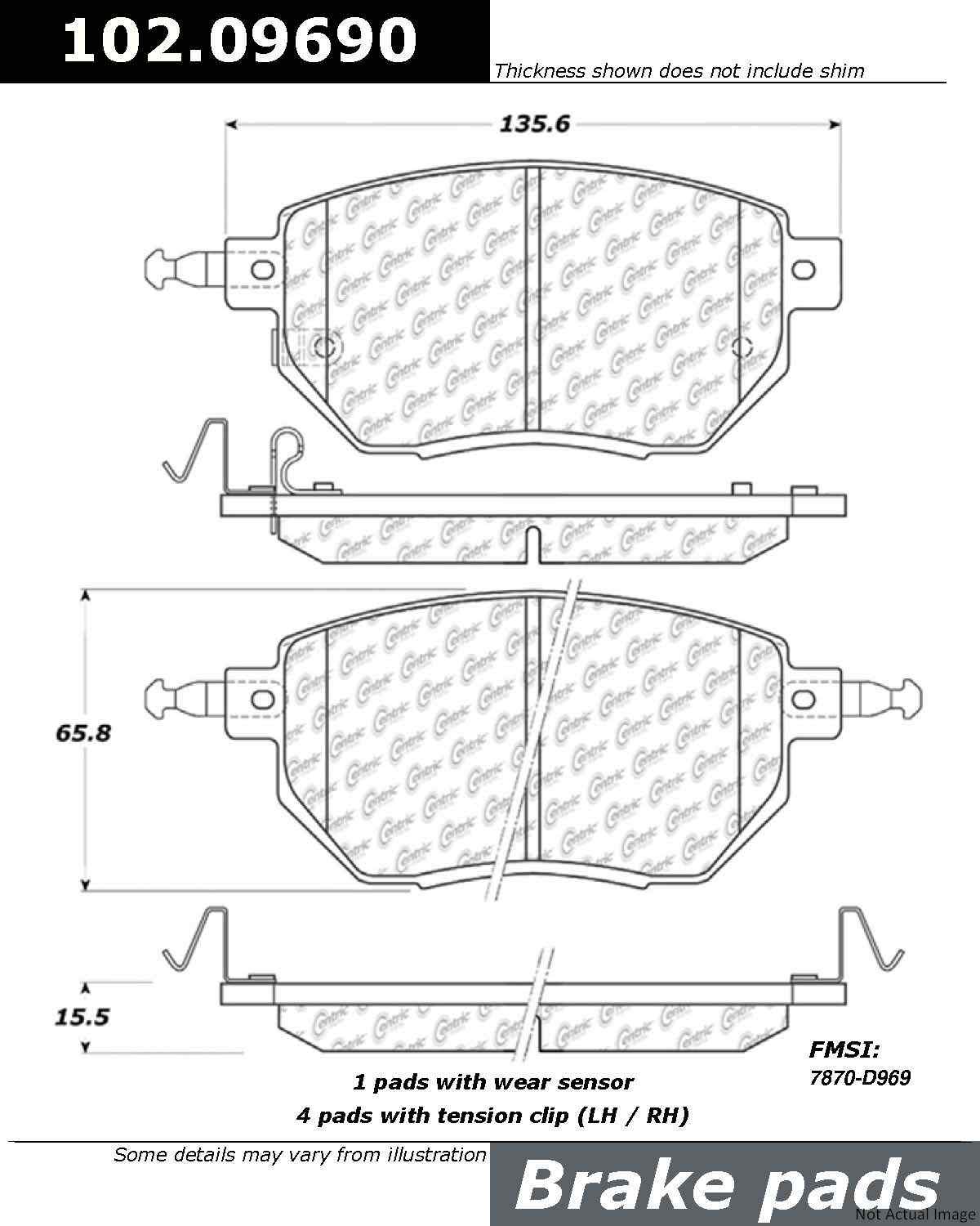 C-Tek Semi-Metallic Brake Pads with Shims  top view frsport 102.09690