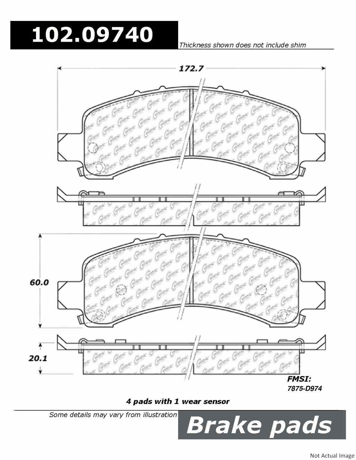 C-Tek Semi-Metallic Brake Pads with Shims  top view frsport 102.09740