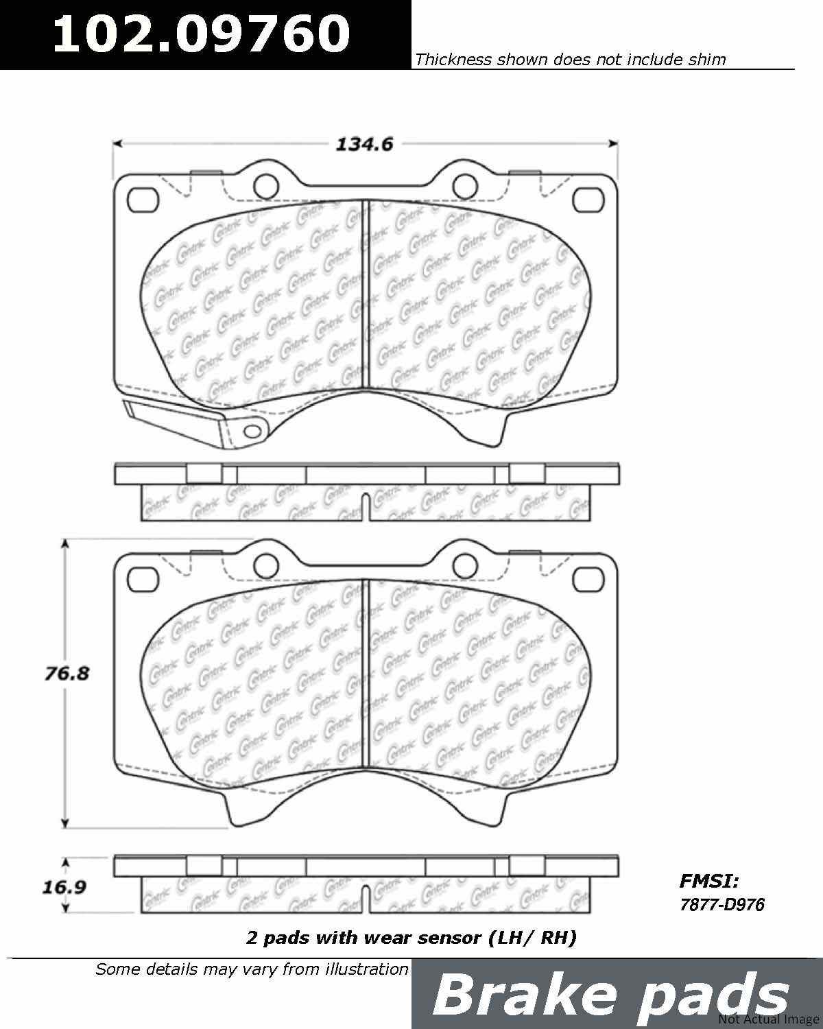 C-Tek Semi-Metallic Brake Pads with Shims  top view frsport 102.09760