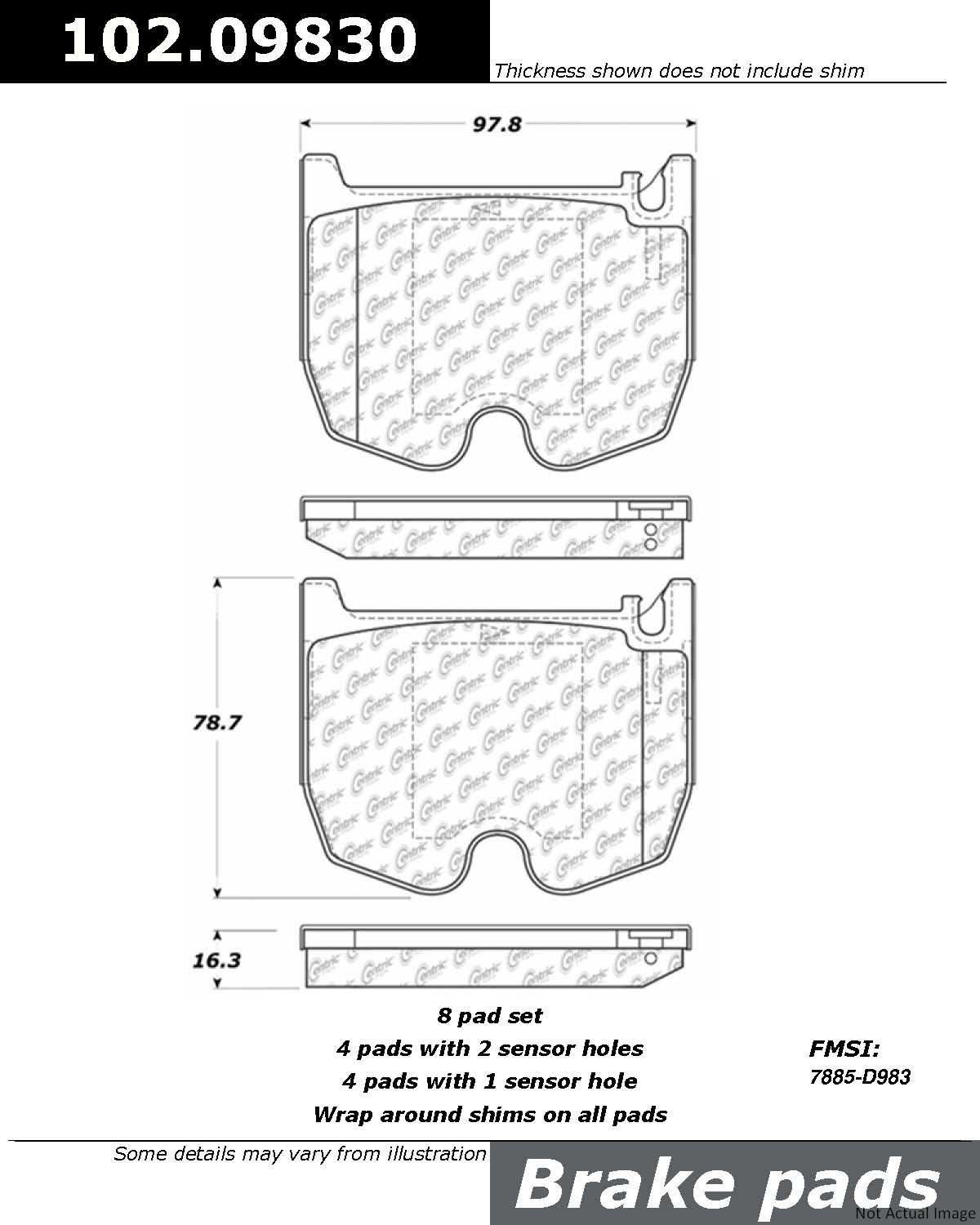 C-Tek Semi-Metallic Brake Pads with Shims  top view frsport 102.09830