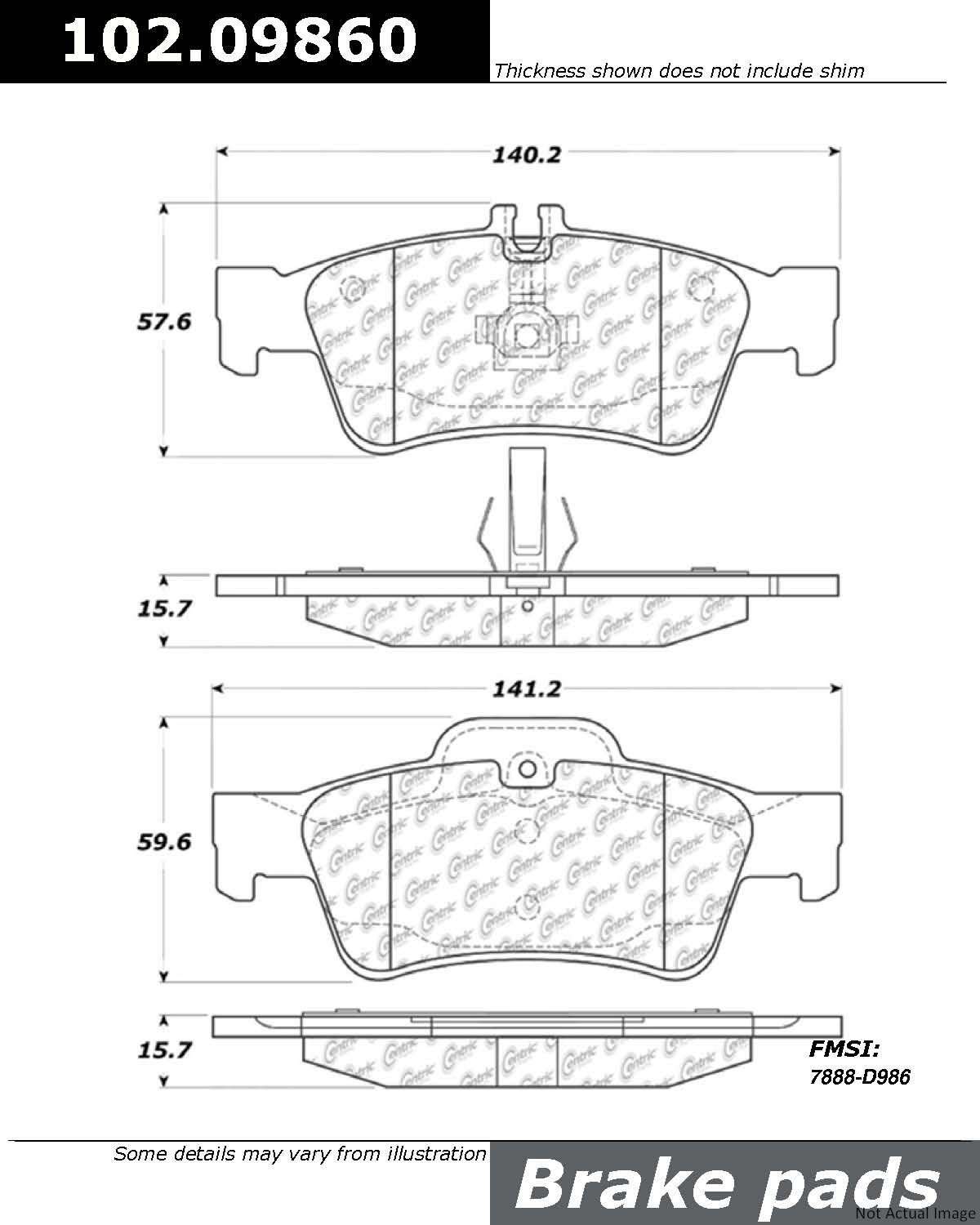 C-Tek Semi-Metallic Brake Pads with Shims  top view frsport 102.09860