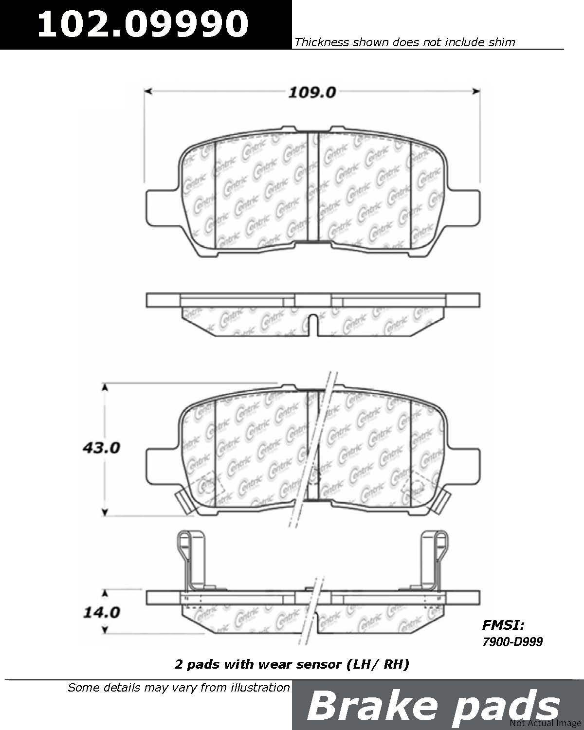 C-Tek Semi-Metallic Brake Pads with Shims  top view frsport 102.09990