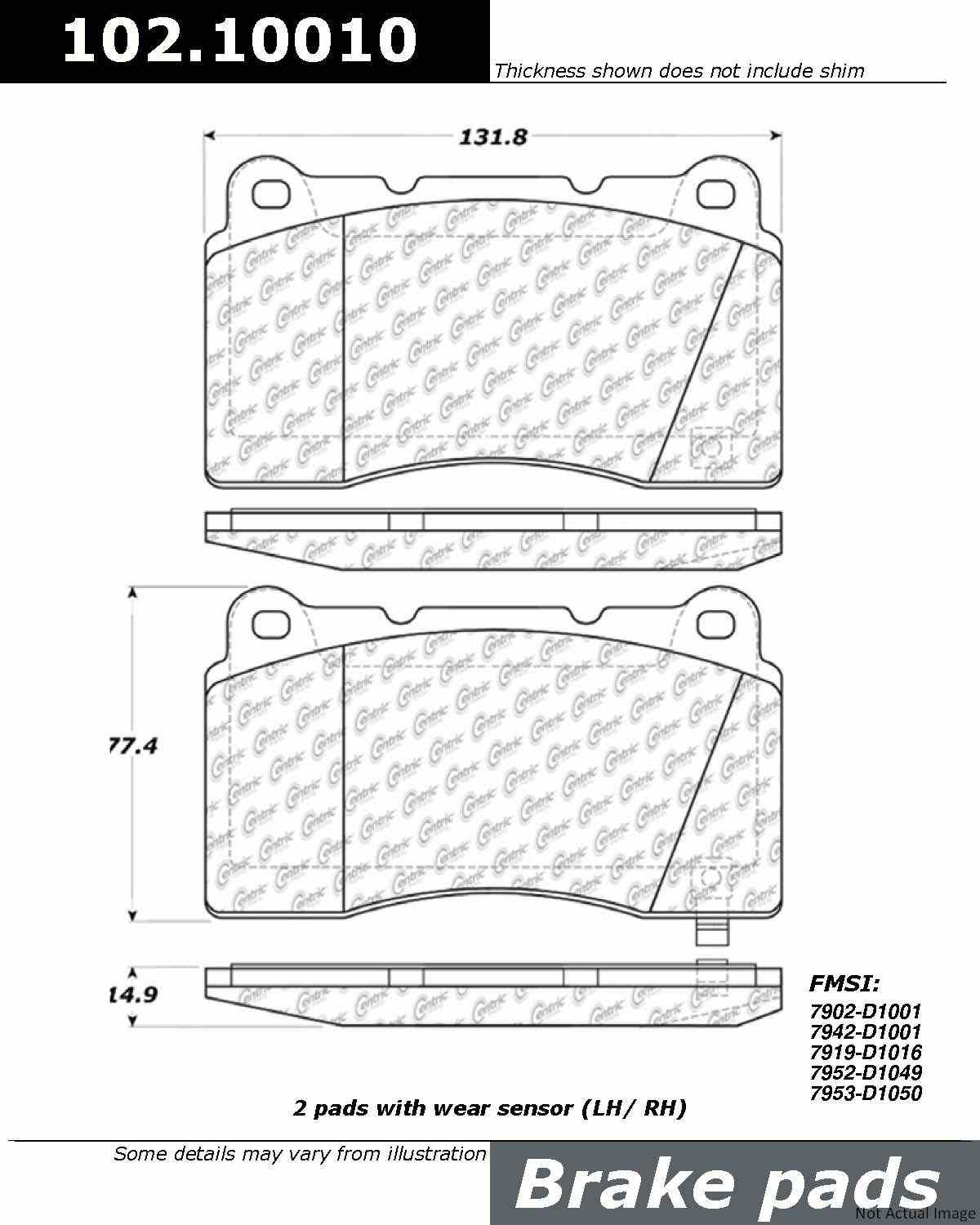 C-Tek Semi-Metallic Brake Pads with Shims  top view frsport 102.10010