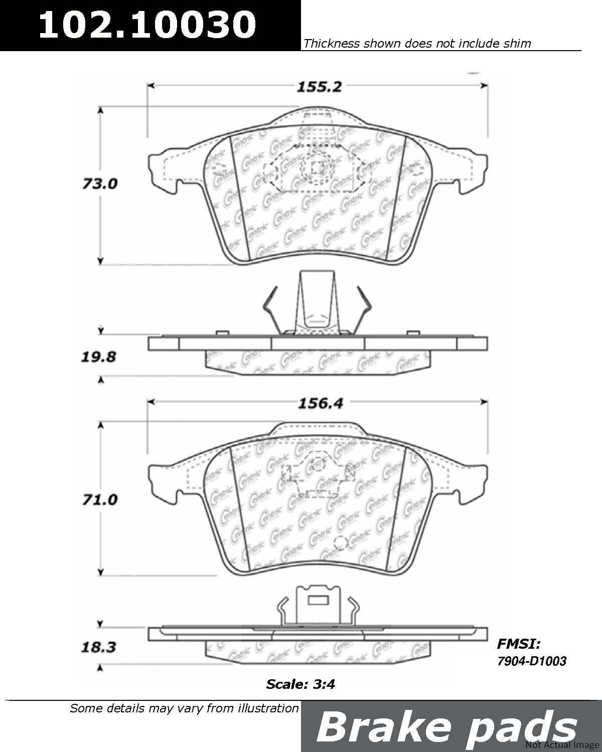 C-Tek Semi-Metallic Brake Pads with Shims  top view frsport 102.10030