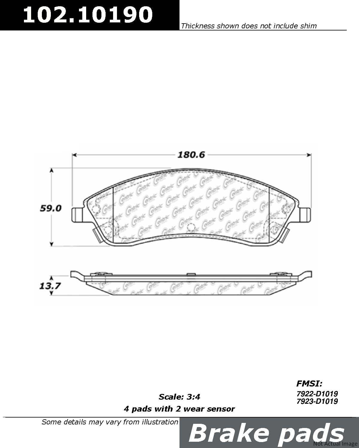 C-Tek Semi-Metallic Brake Pads with Shims  top view frsport 102.10190