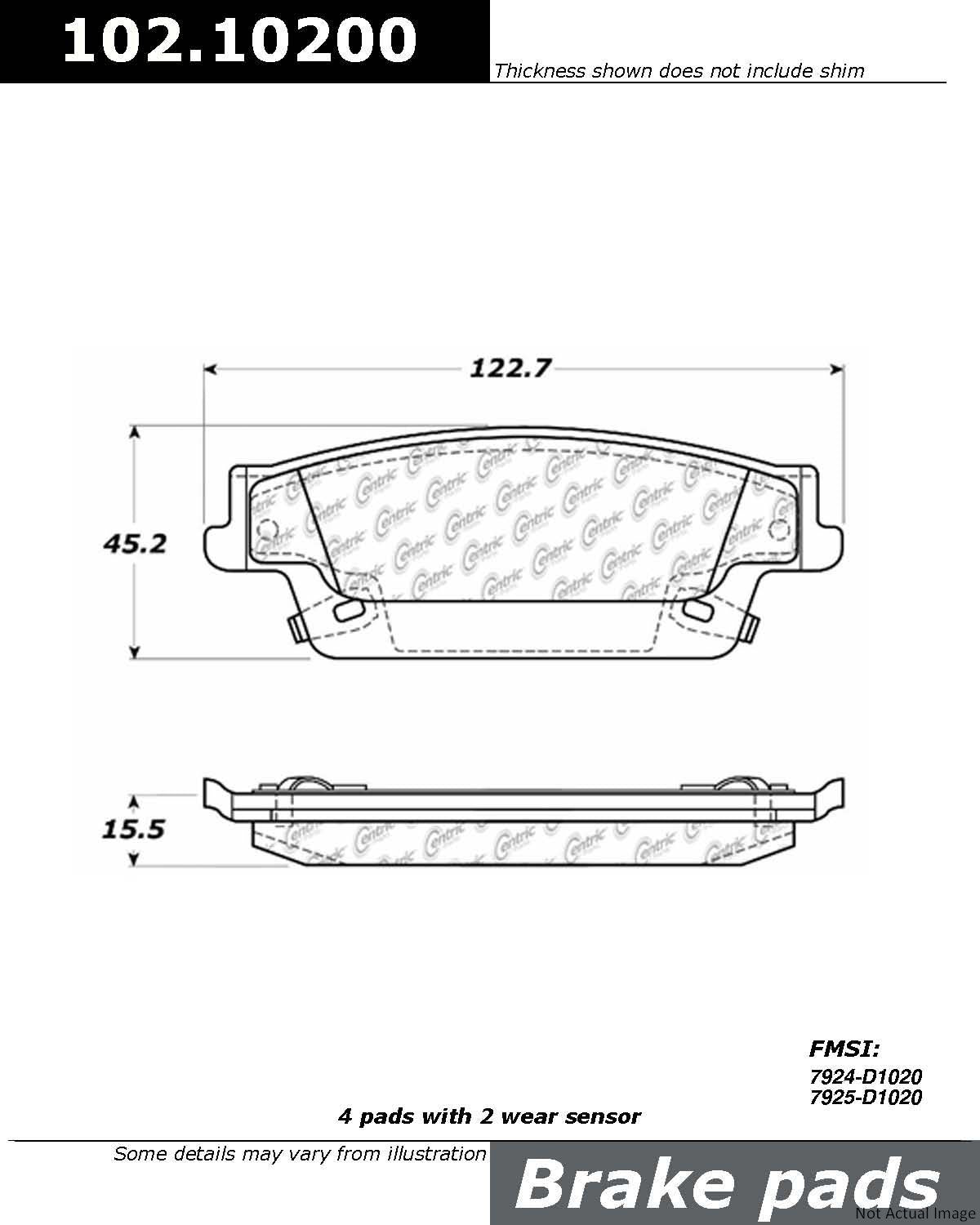 C-Tek Semi-Metallic Brake Pads with Shims  top view frsport 102.10200