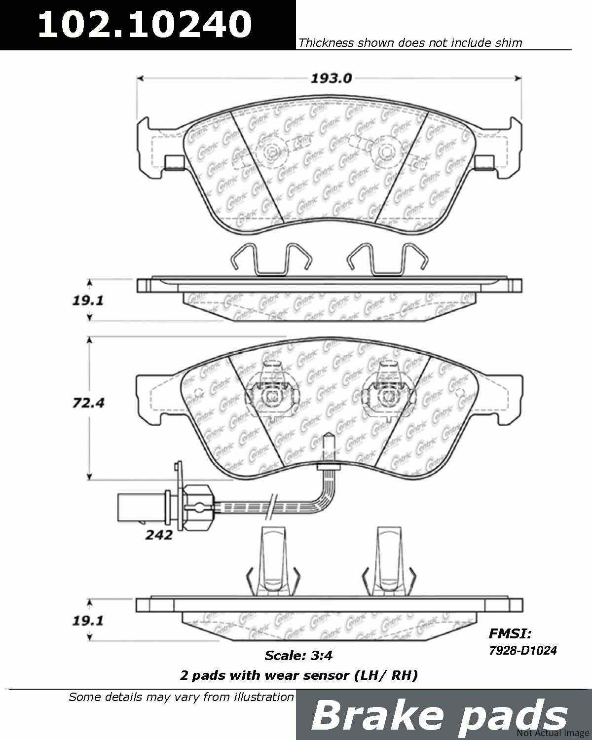 C-Tek Semi-Metallic Brake Pads with Shims  top view frsport 102.10240