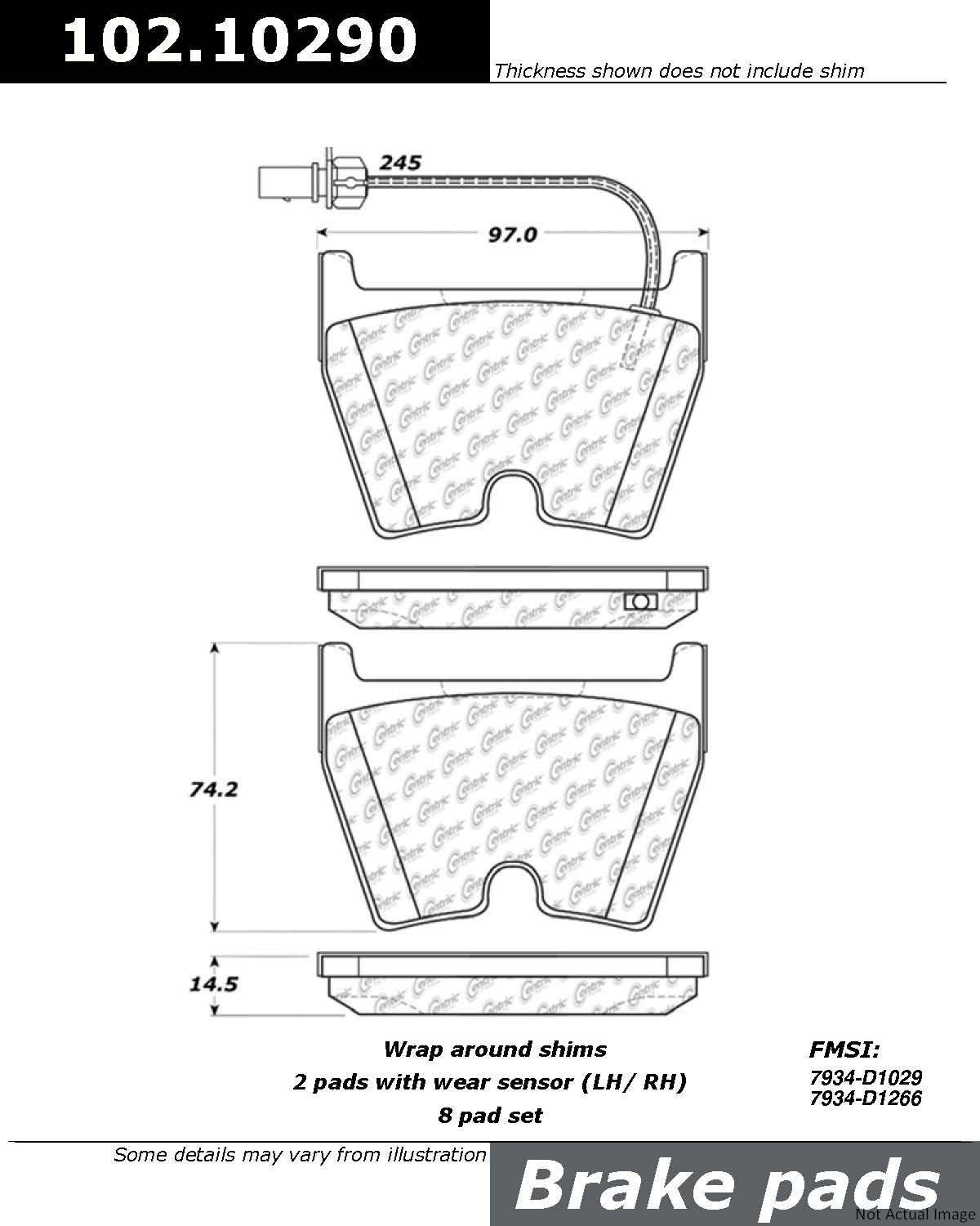 C-Tek Semi-Metallic Brake Pads with Shims  top view frsport 102.10290