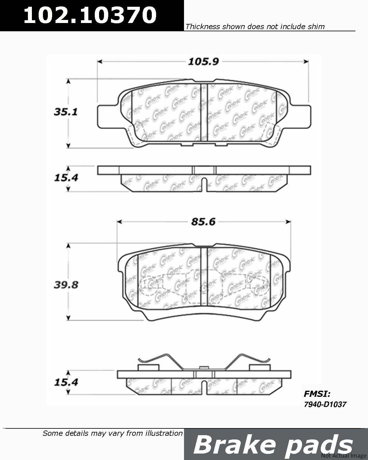 C-Tek Semi-Metallic Brake Pads with Shims  top view frsport 102.10370