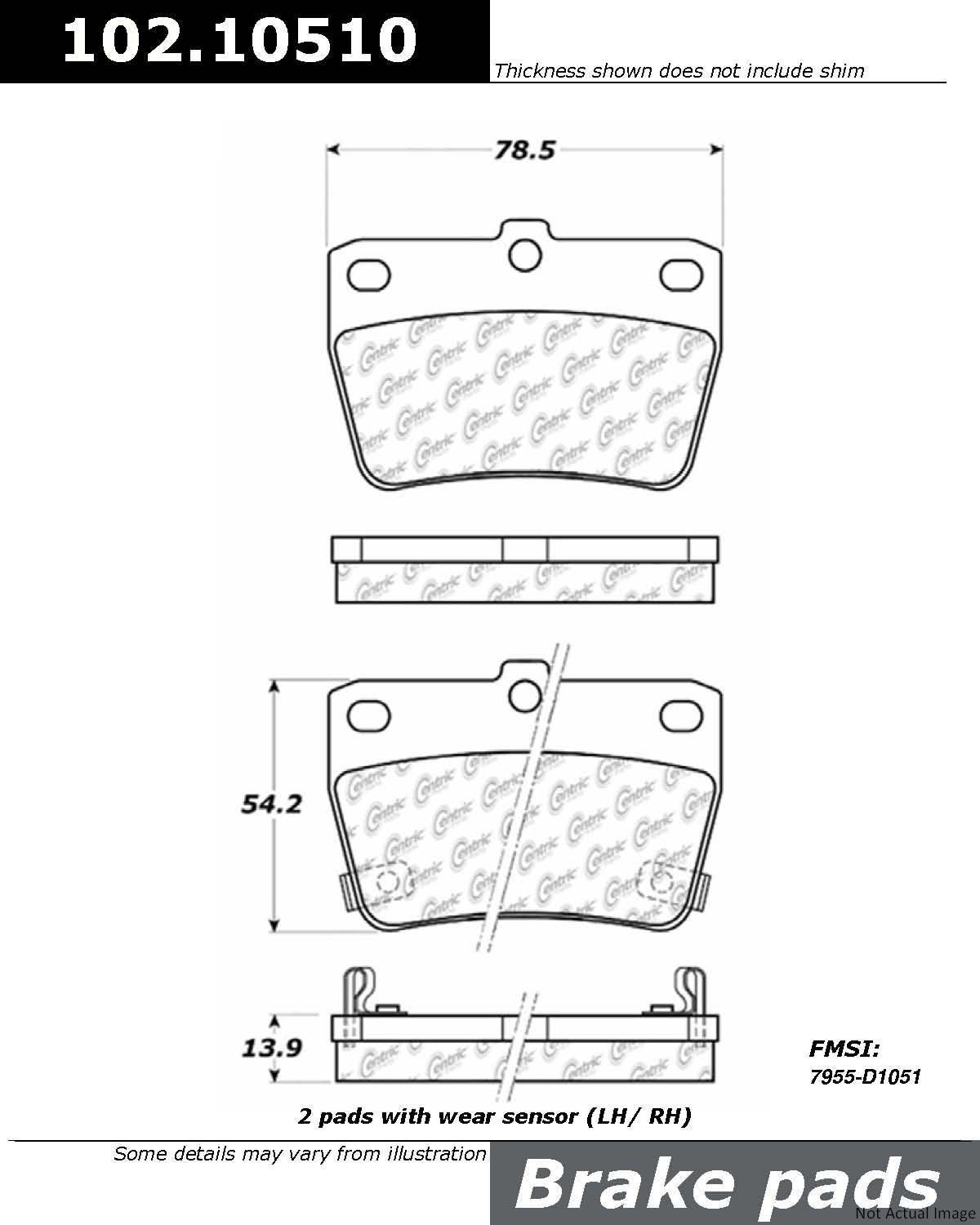 C-Tek Semi-Metallic Brake Pads with Shims  top view frsport 102.10510