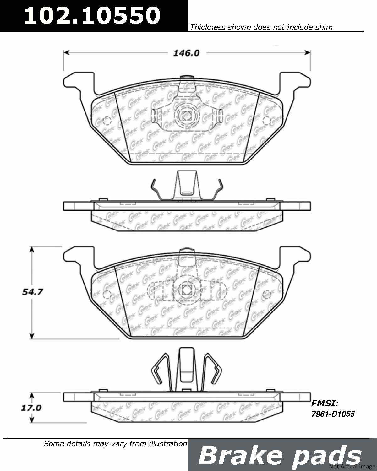 C-Tek Semi-Metallic Brake Pads with Shims  top view frsport 102.10550