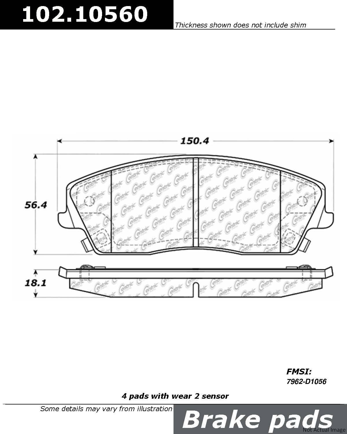 C-Tek Semi-Metallic Brake Pads with Shims  top view frsport 102.10560