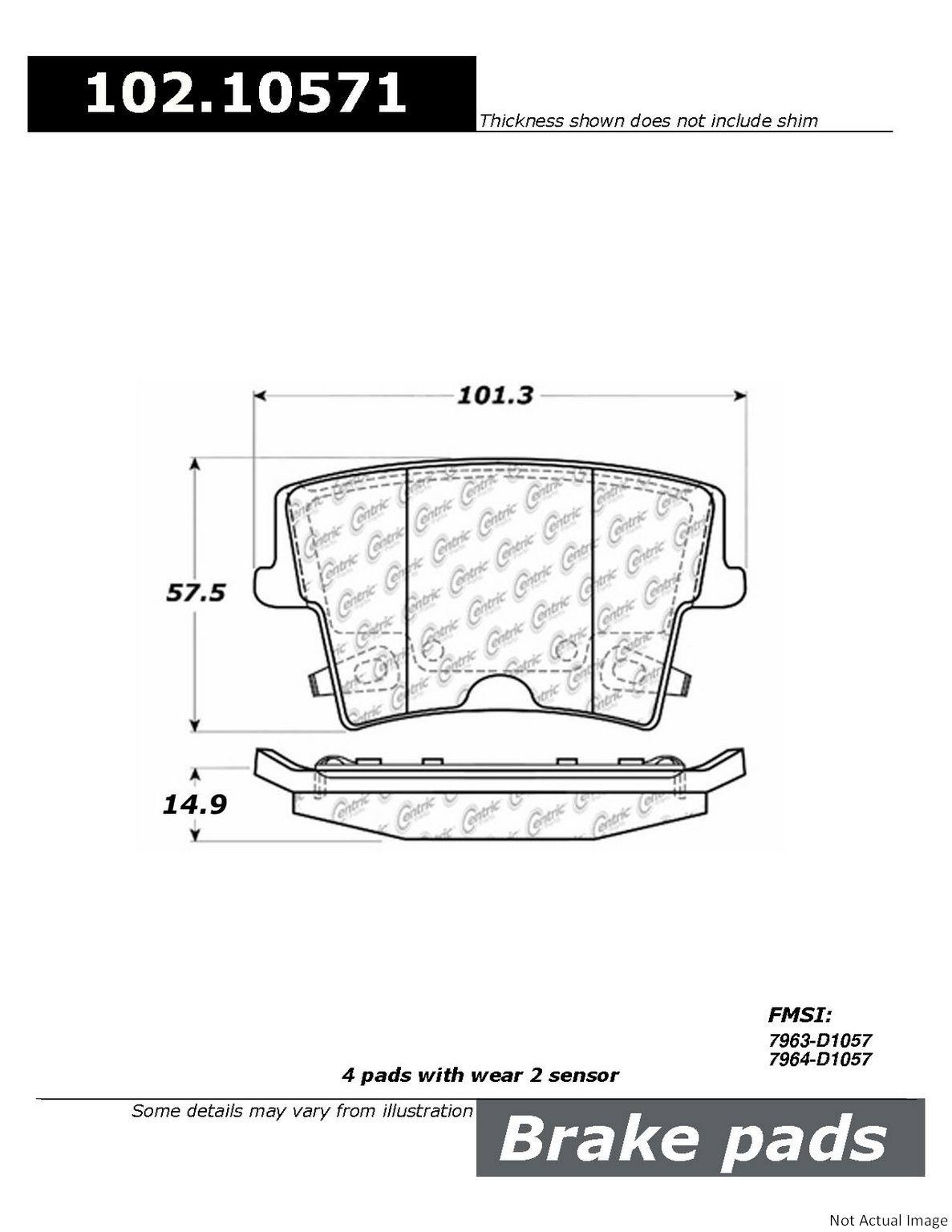 C-Tek Semi-Metallic Brake Pads with Shims  top view frsport 102.10571