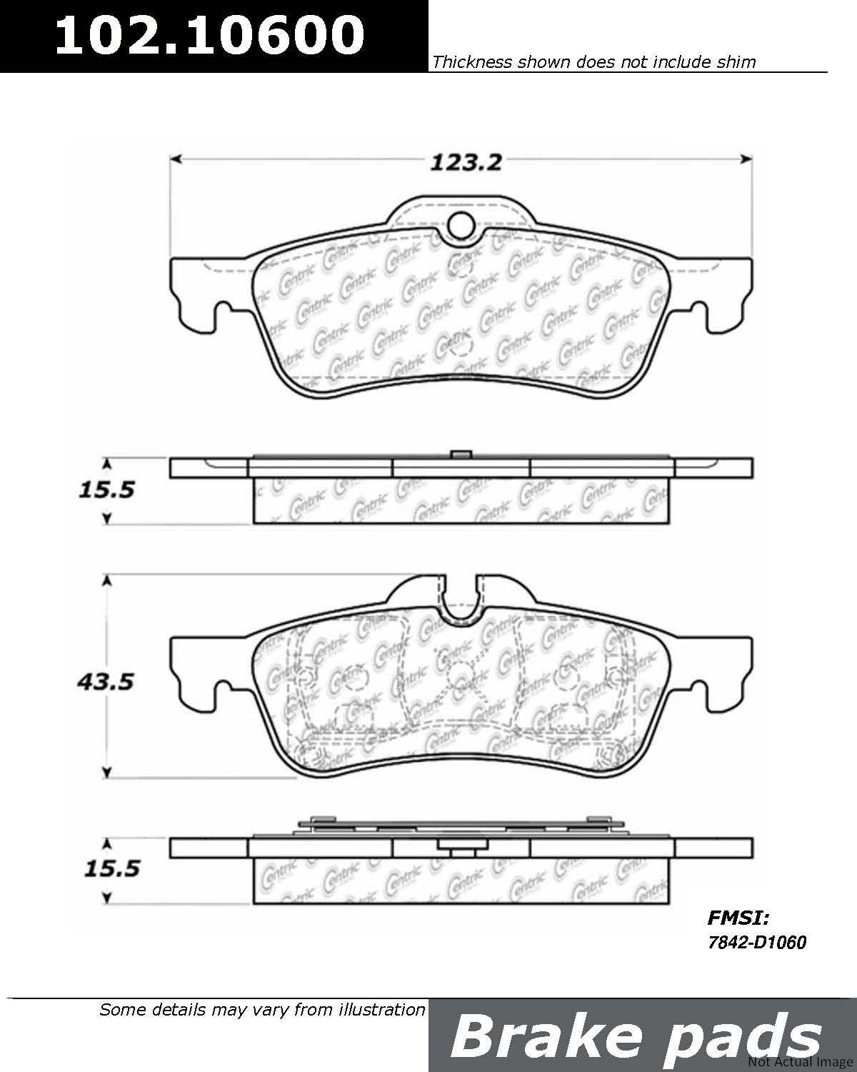 C-Tek Semi-Metallic Brake Pads with Shims  top view frsport 102.10600