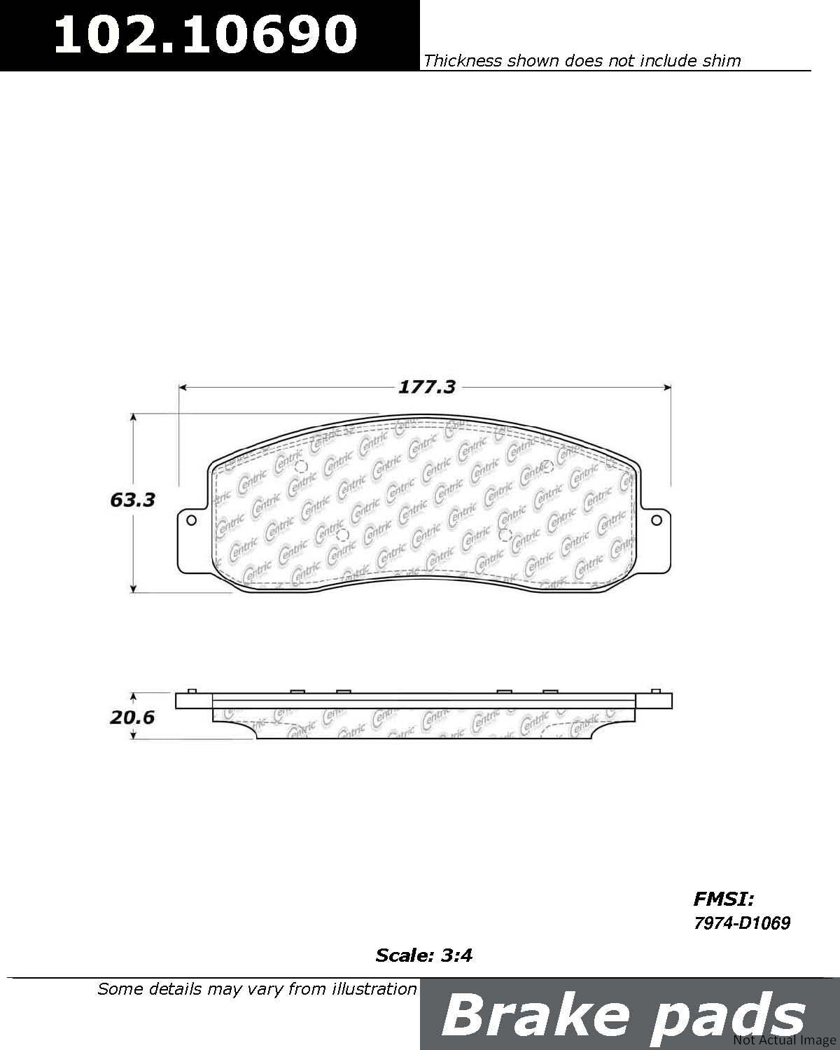 C-Tek Semi-Metallic Brake Pads with Shims  top view frsport 102.10690