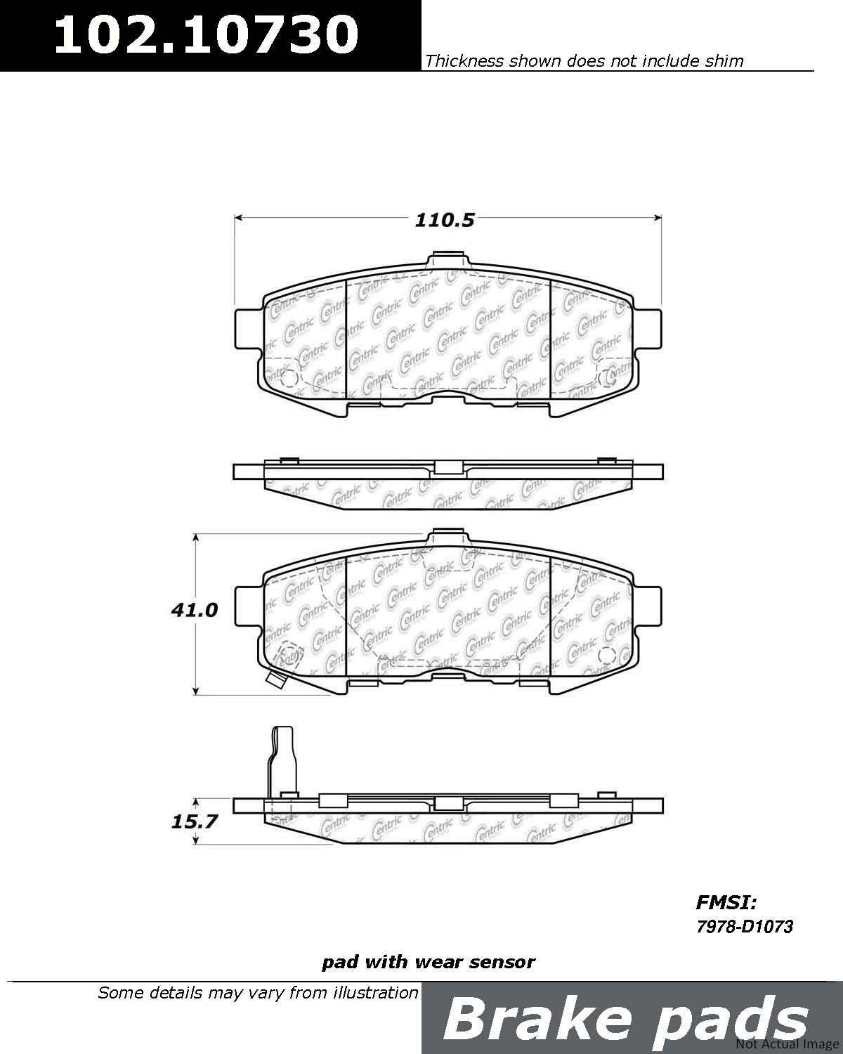 C-Tek Semi-Metallic Brake Pads with Shims  top view frsport 102.10730