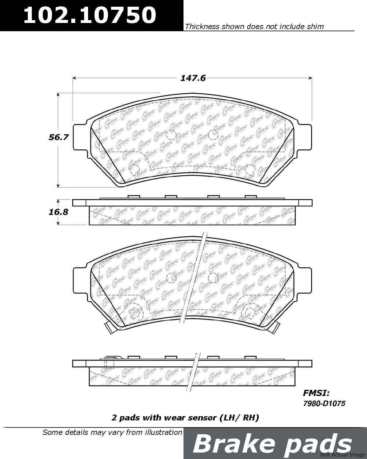 C-Tek Semi-Metallic Brake Pads with Shims  top view frsport 102.10750