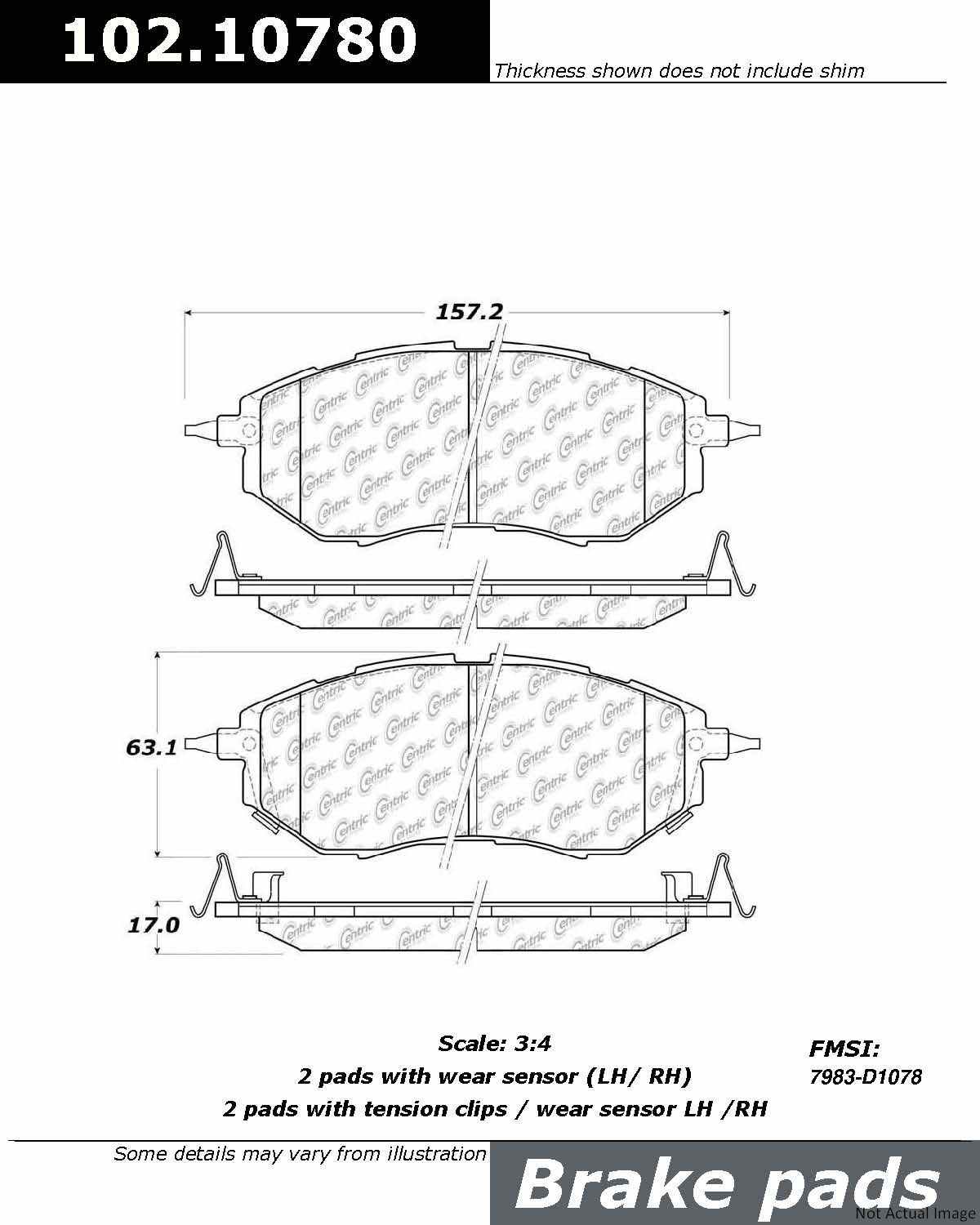 C-Tek Semi-Metallic Brake Pads with Shims  top view frsport 102.10780