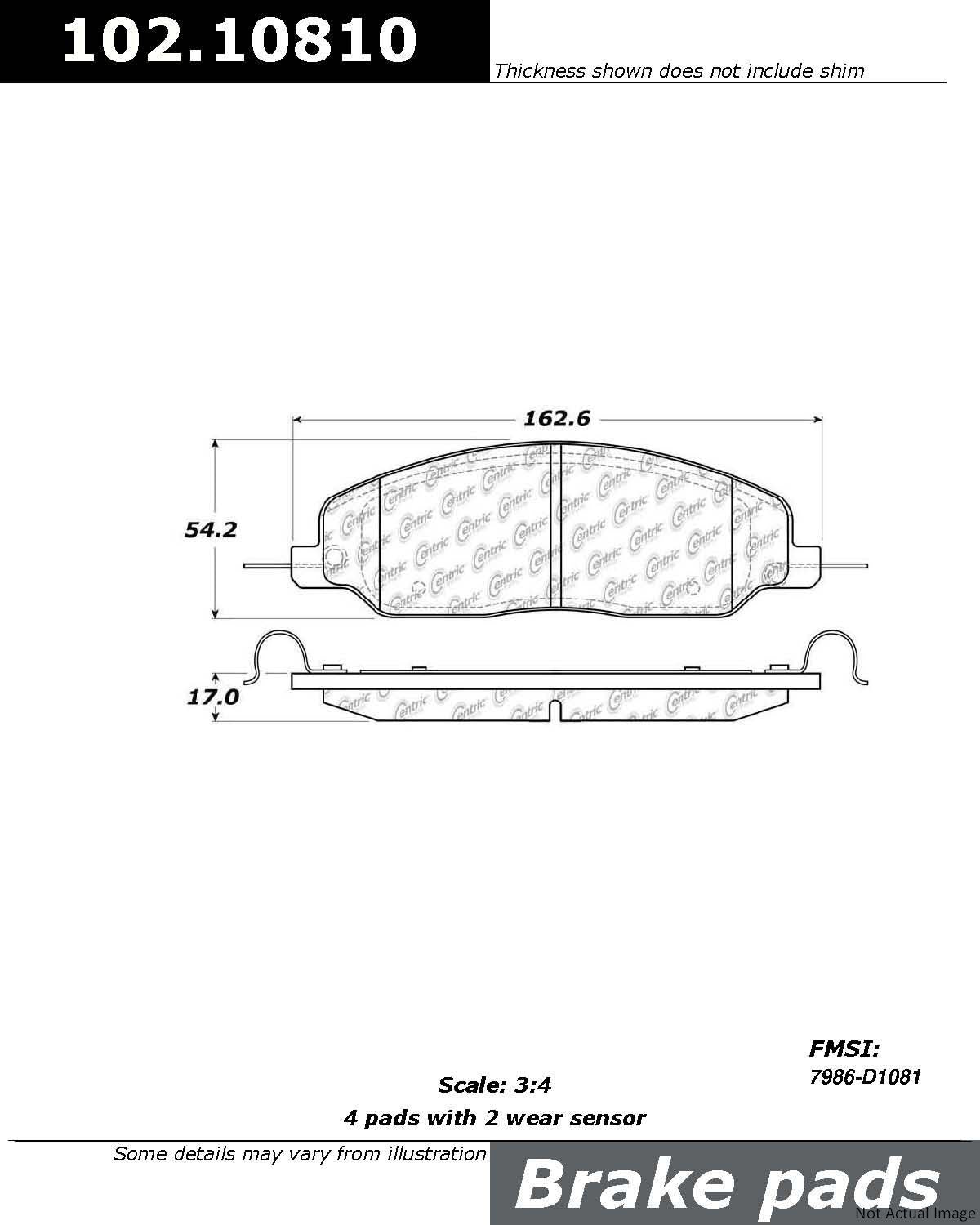 C-Tek Semi-Metallic Brake Pads with Shims  top view frsport 102.10810