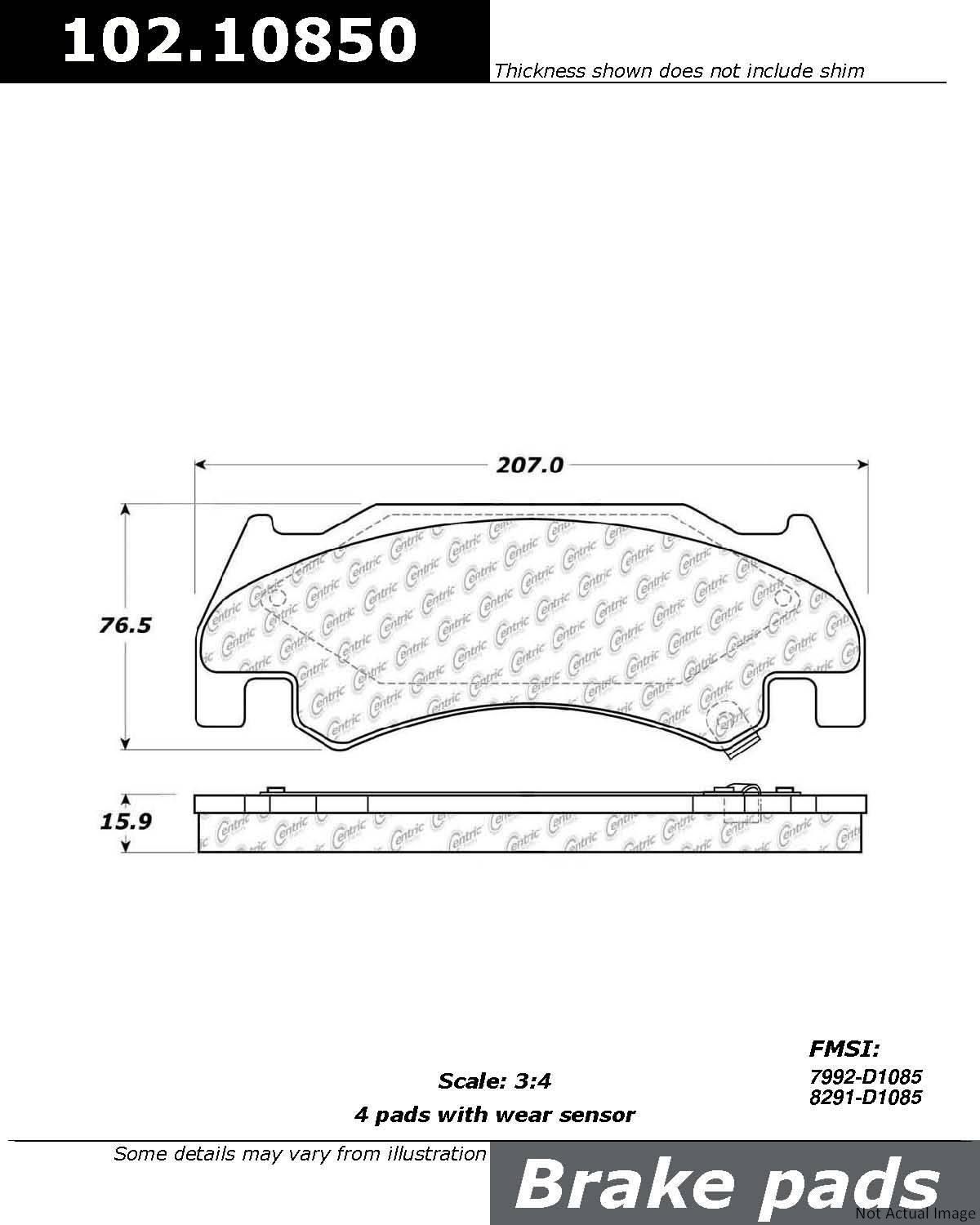 C-Tek Semi-Metallic Brake Pads with Shims  top view frsport 102.10850