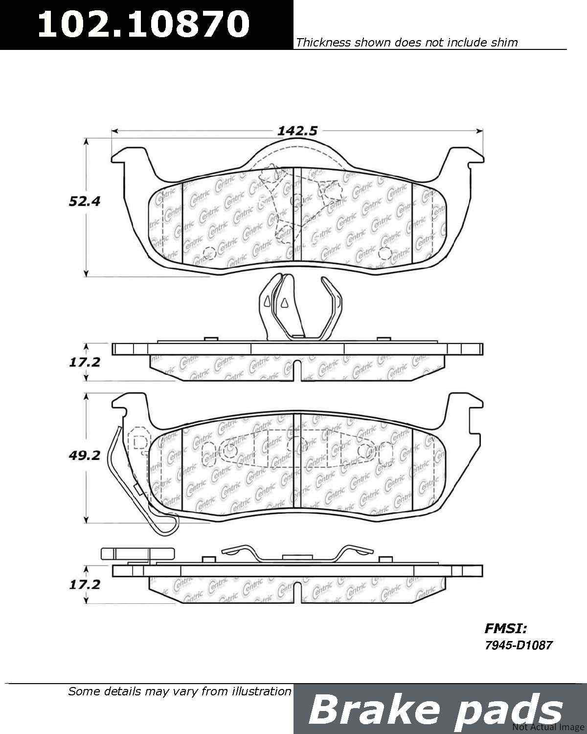 C-Tek Semi-Metallic Brake Pads with Shims  top view frsport 102.10870