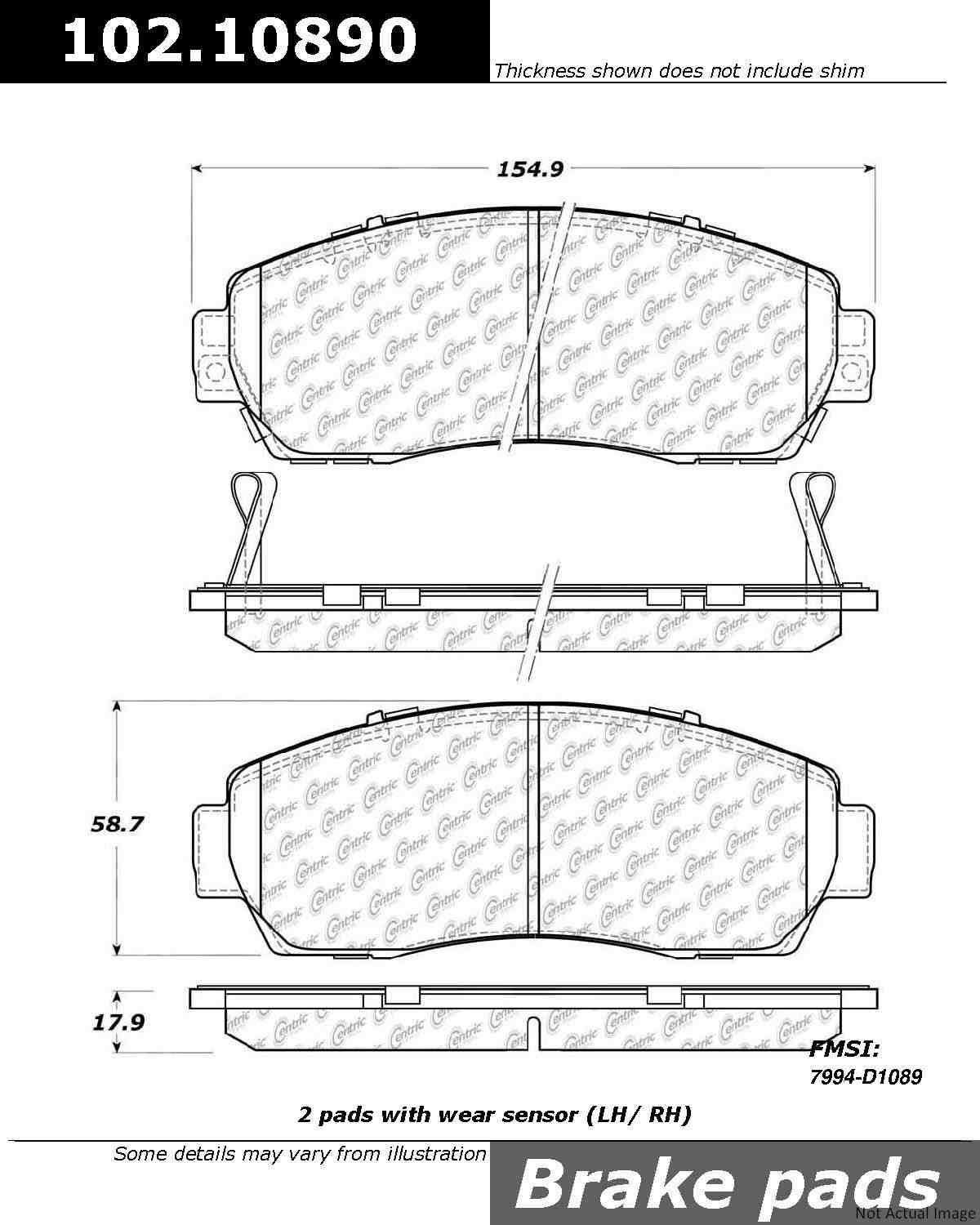 C-Tek Semi-Metallic Brake Pads with Shims  top view frsport 102.10890