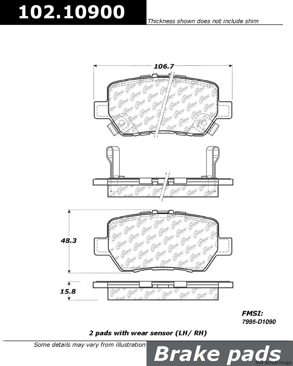 C-Tek Semi-Metallic Brake Pads with Shims  top view frsport 102.10900